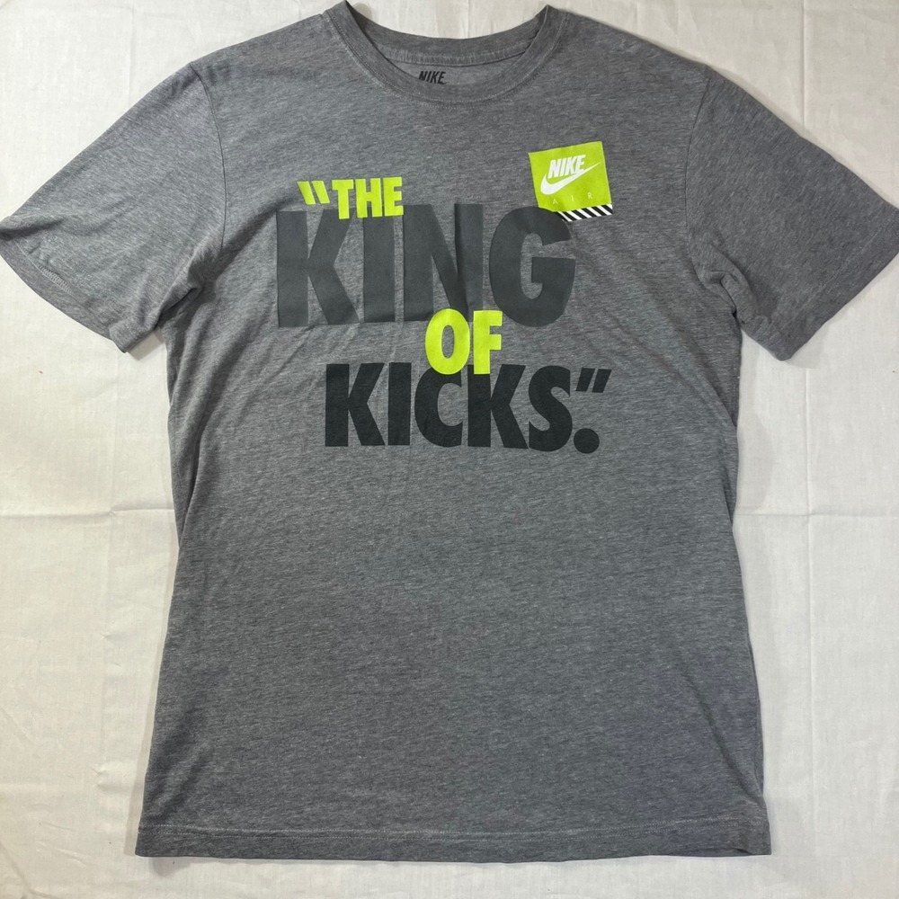 Nike Mens The King of Kicks Graphic T-Shirt Gray Volt Green Medium Standard Fit